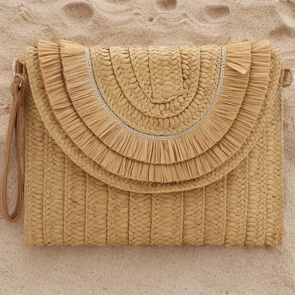 Straw Beach Purse Summer Clutch Crossbody Handbag Shoulder Bag Travel Wallet - Picture 5 of 8